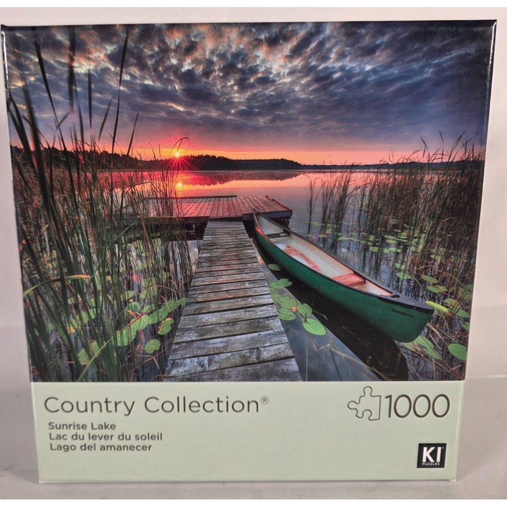 1000 Pieces Jigsaw Puzzle Sunrise Lake Wigry Poland canoe dock marsh grasses NEW
